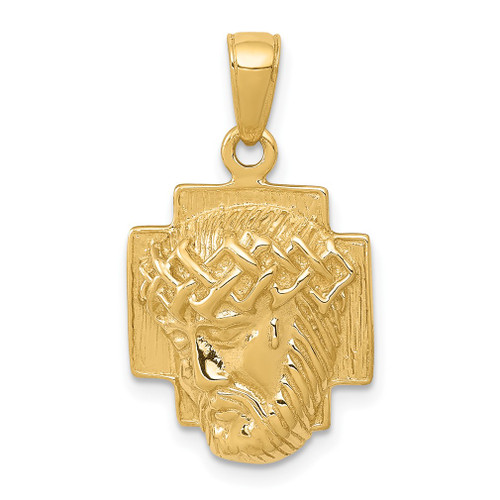 Lex & Lu 14k Yellow Gold Polished 2-D Small Jesus Head w/Crown Pendant - Lex & Lu