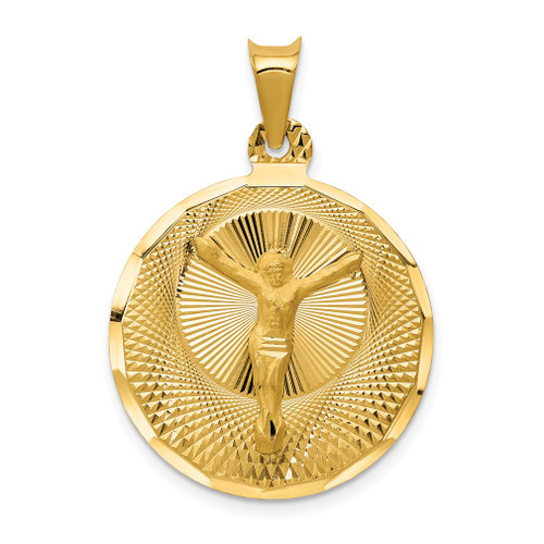 Lex & Lu 14k Yellow Gold Polished & D/C CORPUS Circle Pendant LAL78717 - Lex & Lu