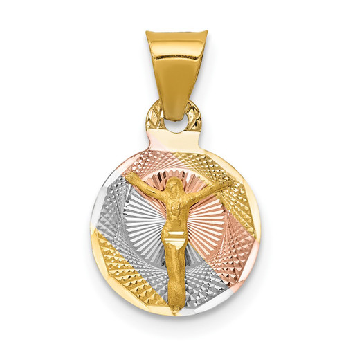 Lex & Lu 14k Yellow Gold & Rhodium Polished & D/C CORPUS Circle Pendant LAL78722 - Lex & Lu