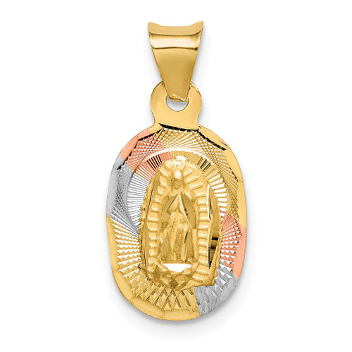 Lex & Lu 14k Yellow Gold & Rhodium & D/C Lady of Guadalupe Oval Pendant LAL78738 - Lex & Lu