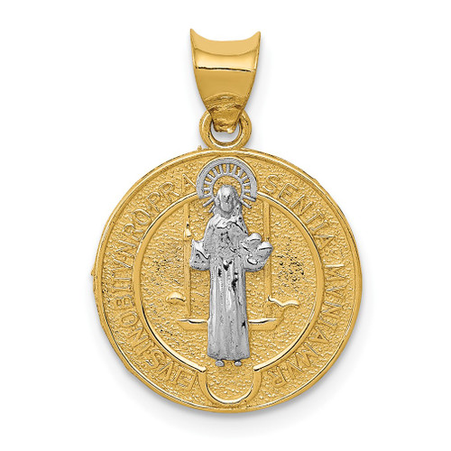 Lex & Lu 14k Yellow Gold & Rhodium Circle St. Benedict Medal Pendant LAL78760 - Lex & Lu