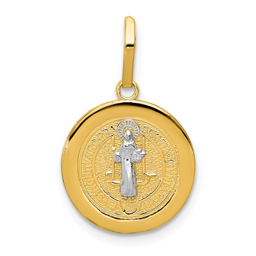 Lex & Lu 14k Yellow Gold & Rhodium Circle St. Benedict Medal Pendant LAL78762 - Lex & Lu