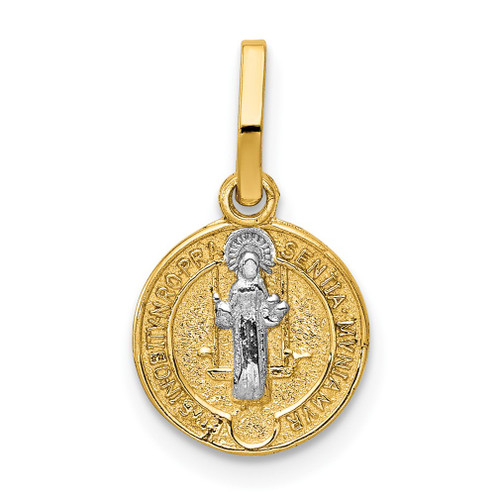 Lex & Lu 14k Yellow Gold & Rhodium Circle St. Benedict Medal Pendant LAL78763 - Lex & Lu