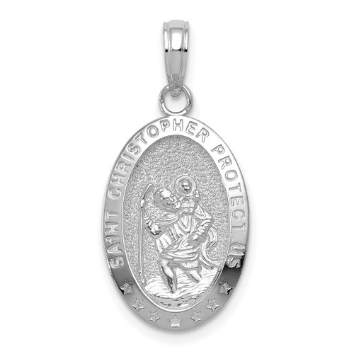 Lex & Lu 14k White Gold Polished Saint Christopher Oval Medal Pendant - Lex & Lu