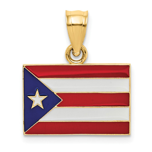 Lex & Lu 14k Yellow Gold Solid Enameled Puerto Rico Flag Pendant - Lex & Lu