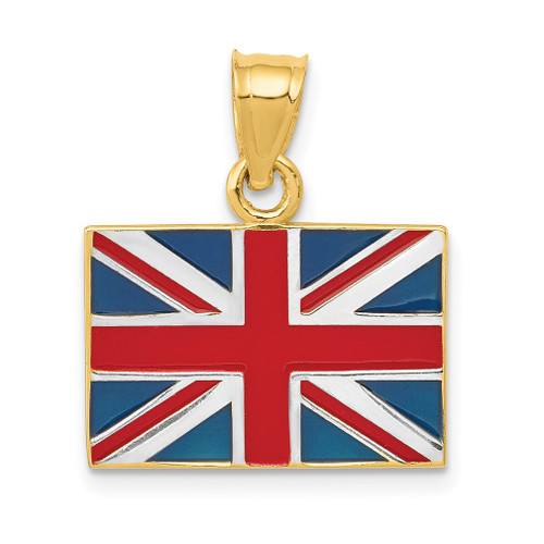 Lex & Lu 14k Yellow Gold Solid Enameled United Kingdom Flag Pendant - Lex & Lu