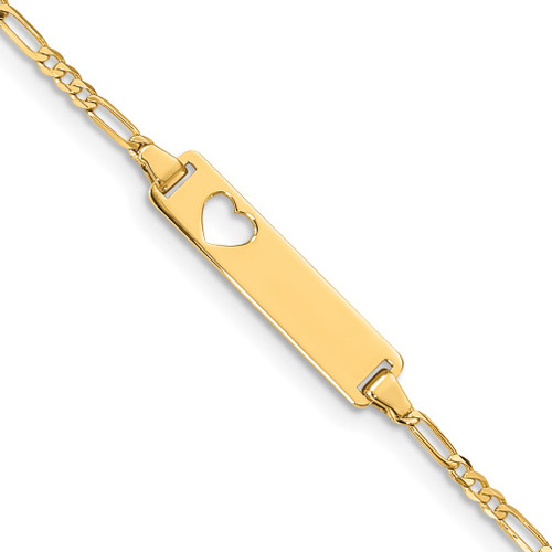Lex & Lu 14k Yellow Gold Figaro Link ID, Plate w/Cut-out Heart Bracelet LAL78968 - Lex & Lu