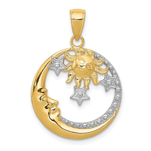 Lex & Lu 14k Yellow Gold & Rhodium D/C Moon, Stars, and Sun Pendant - Lex & Lu