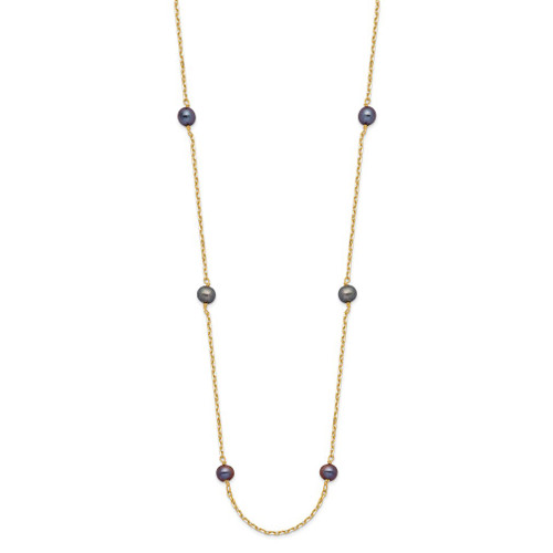 Lex & Lu 14k Yellow Gold Black FW Cultured Pearl Necklace - Lex & Lu