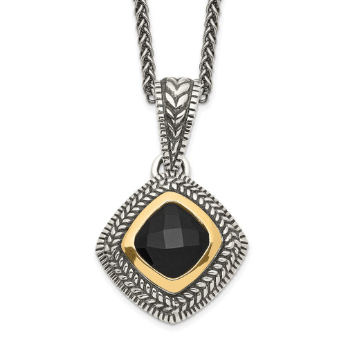 Lex & Lu 14k Yellow Gold w/Sterling Silver Black Onyx Necklace LAL79634 - Lex & Lu