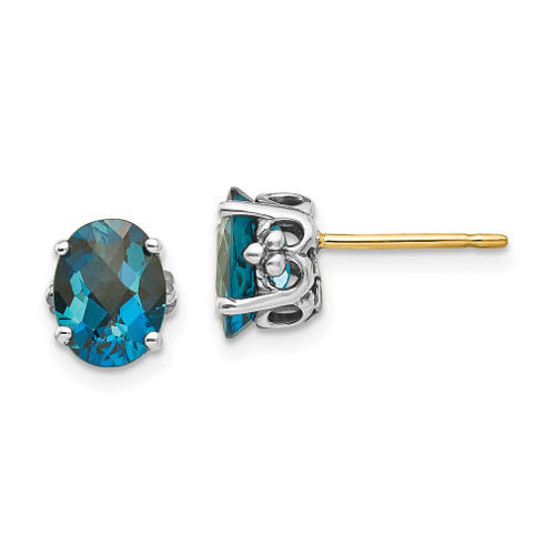 Lex & Lu 14k Yellow Gold w/Sterling Silver London Blue Topaz Earrings LAL79729 - Lex & Lu