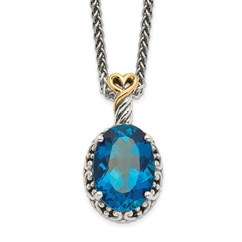 Lex & Lu 14k Yellow Gold w/Sterling Silver London Blue Topaz Oval Necklace - Lex & Lu