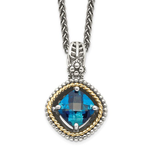 Lex & Lu 14k Yellow Gold w/Sterling Silver London Blue Topaz Necklace LAL79748 - Lex & Lu