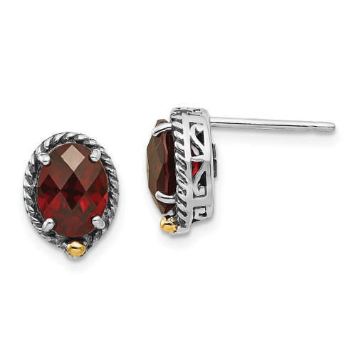 Lex & Lu 14k Yellow Gold w/Sterling Silver Garnet Post Earrings LAL79777 - Lex & Lu