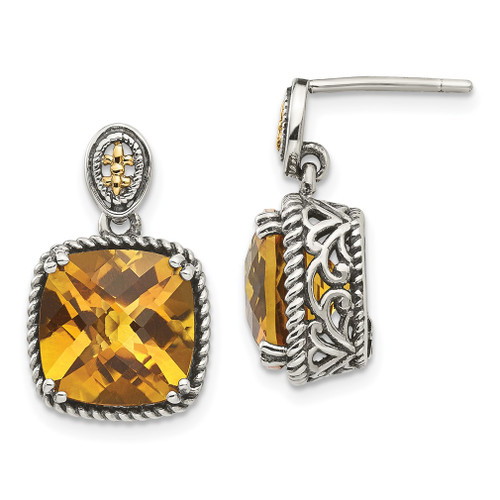 Lex & Lu 14k Yellow Gold w/Sterling Silver Citrine Dangle Post Earrings - Lex & Lu