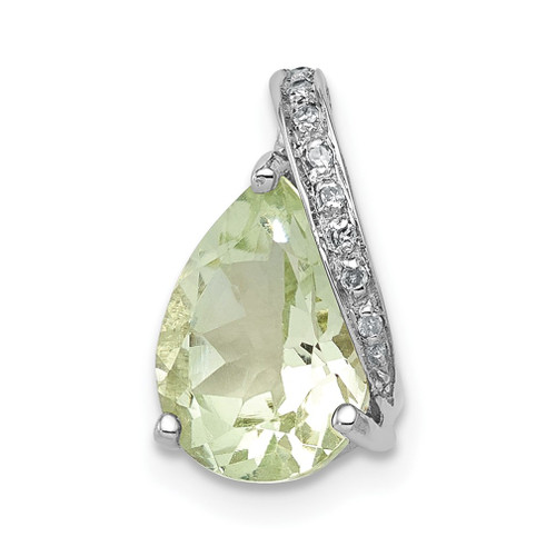 Lex & Lu Sterling Silver w/Rhodium Pear Green Quartz Pendant - Lex & Lu