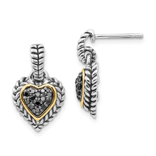 Lex & Lu 14k Yellow Gold w/Sterling Silver Black Diamond Heart Earrings - Lex & Lu