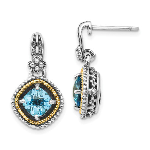 Lex & Lu 14k Yellow Gold w/Sterling Silver Swiss Blue Topaz Earrings LAL79913 - Lex & Lu