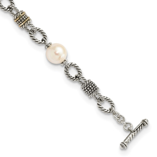 Lex & Lu 14k Yellow Gold w/Sterling Silver Two-tone w/FW Cultured Pearl Bracelet - Lex & Lu