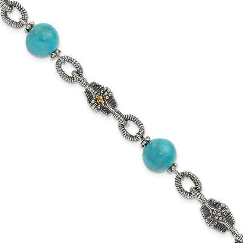 Lex & Lu 14k Yellow Gold w/Sterling Silver Reconstructed Turquoise Bracelet LAL79955 - Lex & Lu