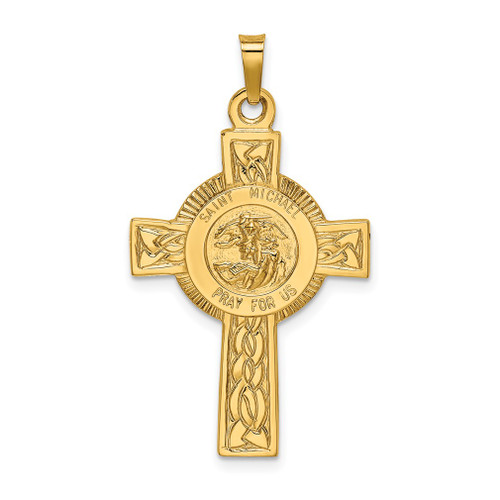 Lex & Lu 14k Yellow Gold Cross w/St. Michael Medal Pendant - Lex & Lu