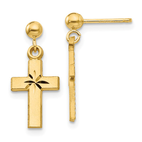 Lex & Lu 14k Yellow Gold Satin & D/C Cross Earrings - Lex & Lu