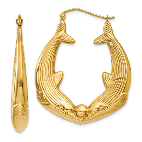 Lex & Lu 14k Yellow Gold Polished Dolphin Hoop Earrings LAL80379 - Lex & Lu