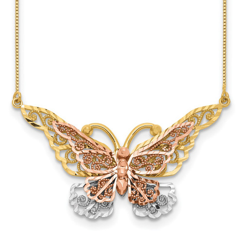 Lex & Lu 14k Two-tone Gold Butterfly Necklace LAL80989 - Lex & Lu