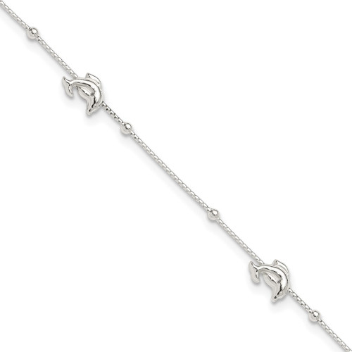 Lex & Lu Sterling Silver Polished Dolphin Anklet 9'' LAL8122 - Lex & Lu