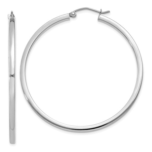 Lex & Lu 14k White Gold 2mm Square Tube Hoops LAL81383 - Lex & Lu