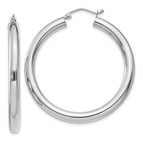 Lex & Lu 14k White Gold Polished 4mm Lightweight Round Hoop Earrings LAL81493 - Lex & Lu