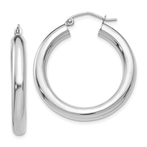 Lex & Lu 14k White Gold Polished 4mm Lightweight Round Hoop Earrings LAL81497 - Lex & Lu