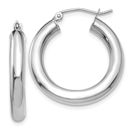 Lex & Lu 14k White Gold 4mm x 25mm Tube Hoop Earrings - Lex & Lu