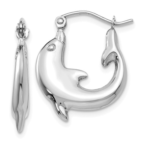 Lex & Lu 14k White Gold Polished Dolphin Hoop Earrings - Lex & Lu