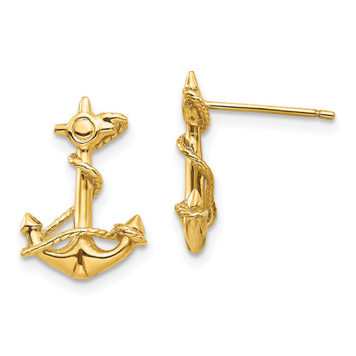 Lex & Lu 14k Yellow Gold 3-D Anchor w/Rope Post Earrings - Lex & Lu