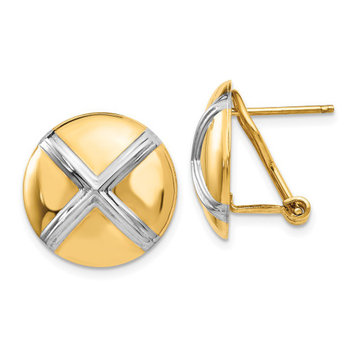 Lex & Lu 14k Yellow Gold & Rhodium Polished X Omega Back Post Earrings - Lex & Lu