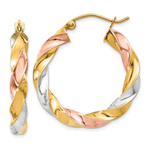 Lex & Lu 14k Tri-color Gold Tricolor Light Twisted Hoop Earrings LAL82131 - Lex & Lu