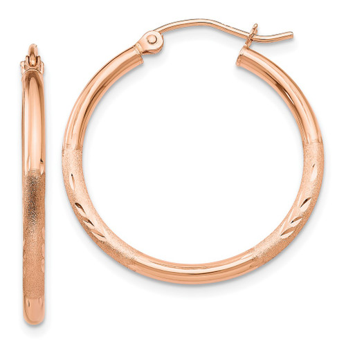 Lex & Lu 14k Rose Gold Light Weight Satin D/C Hoop Earrings LAL82235 - Lex & Lu