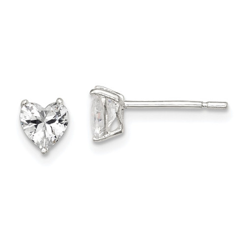 Lex & Lu Sterling Silver 5mm Heart 3 Prong CZ Stud Earrings - Lex & Lu