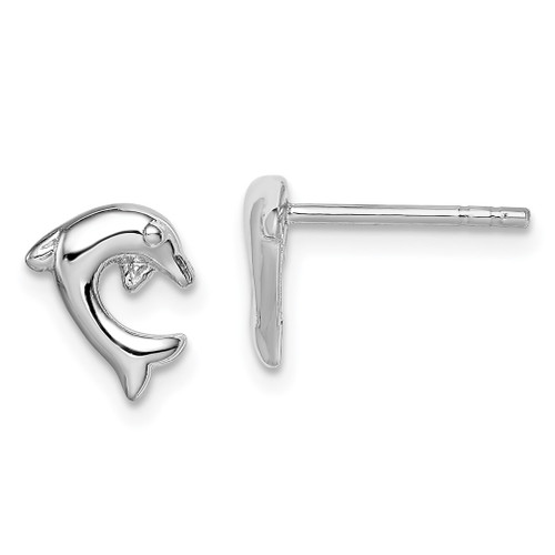 Lex & Lu Sterling Silver w/Rhodium Dolphin Post Earrings - Lex & Lu