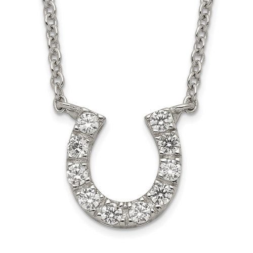 Lex & Lu Sterling Silver CZ Horse Shoe Necklace 16'' LAL8270 - Lex & Lu