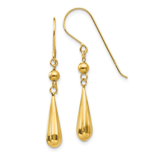 Lex & Lu 14k Yellow Gold Grooved Puffed Teardrop Shepherd Hook Earrings - Lex & Lu