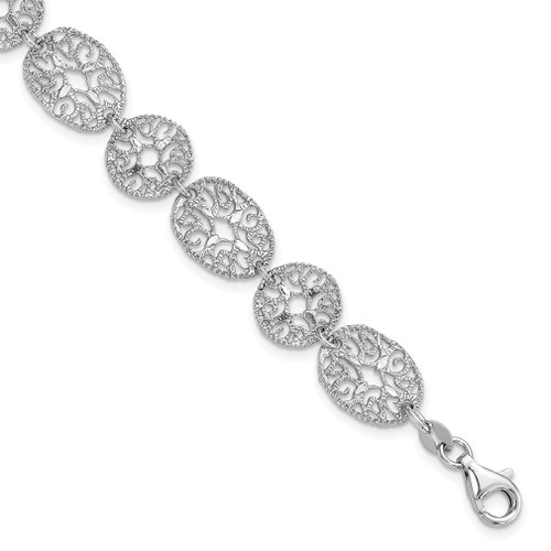 Lex & Lu Sterling Silver w/Rhodium Polished Circles Bracelet 8.25'' - Lex & Lu