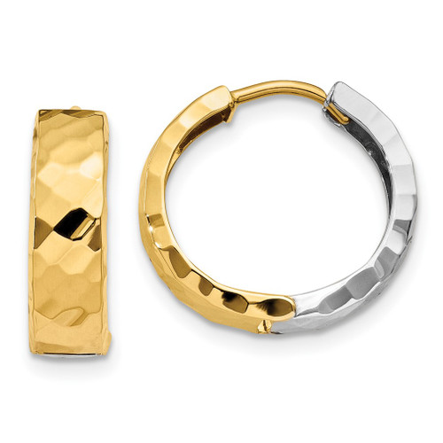 Lex & Lu 14k Two-tone Gold Textured Hinged Hoop Earrings LAL82846 - Lex & Lu