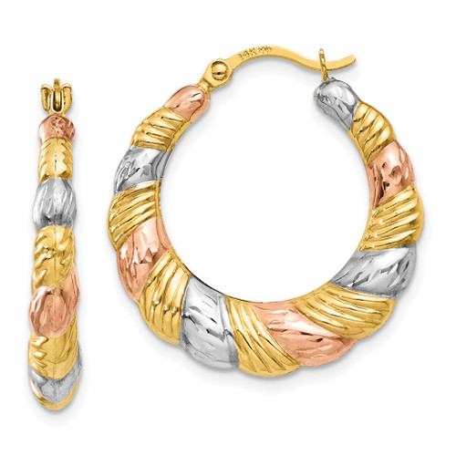 Lex & Lu 14k Yellow Gold & Rhodium & Hollow Scalloped Hoop Earrings LAL82961 - Lex & Lu