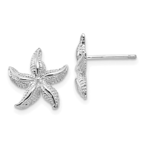 Lex & Lu 14k White Gold Polished & Textured Starfish Post Earrings - Lex & Lu