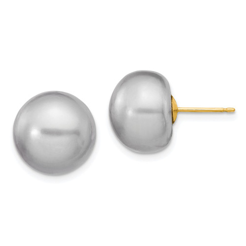 Lex & Lu 14k Yellow Gold 12-13mm Grey Button FW Cultured Pearl Stud Earrings - Lex & Lu