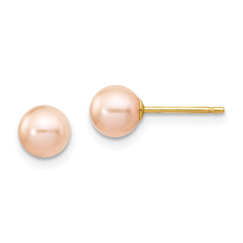 Lex & Lu 14k Yellow Gold 5-6mm Pink Round FW Cultured Pearl Stud Earrings - Lex & Lu