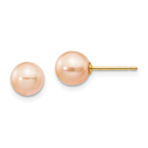 Lex & Lu 14k Yellow Gold 6-7mm Pink Round FW Cultured Pearl Stud Earrings - Lex & Lu