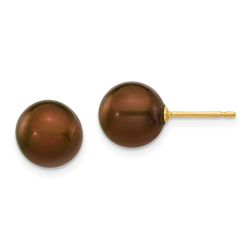 Lex & Lu 14k Yellow Gold 8-9mm Coffee Round FW Cultured Pearl Stud Earrings - Lex & Lu